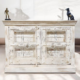 Indian antique Doors Cabinet / Vanity Whitewash 122X45X85 Cm